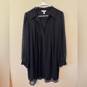 Nine West Black Pleated Notched Collar Dress XL